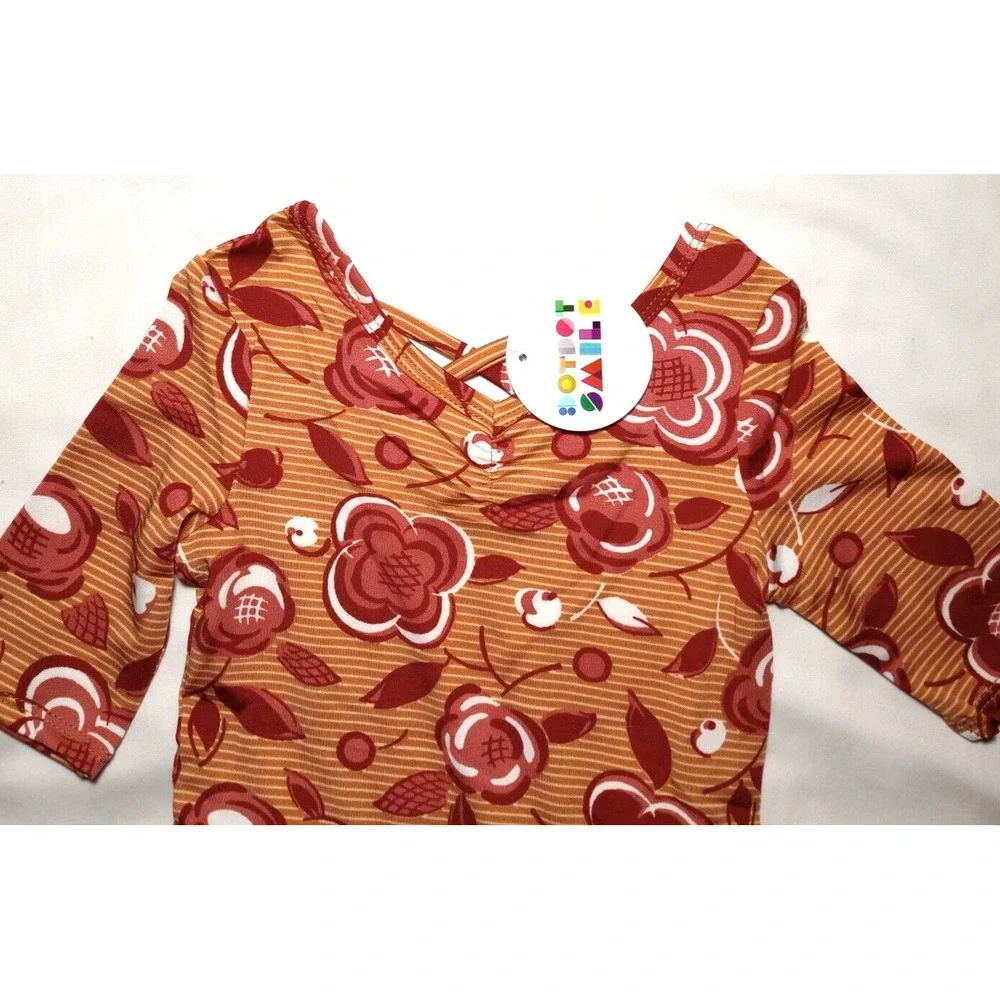 Dot Smile Girls 18 24‎ Mos Mocha Floral Ballerina Dress Stripe Lines 3/4 Sleeve